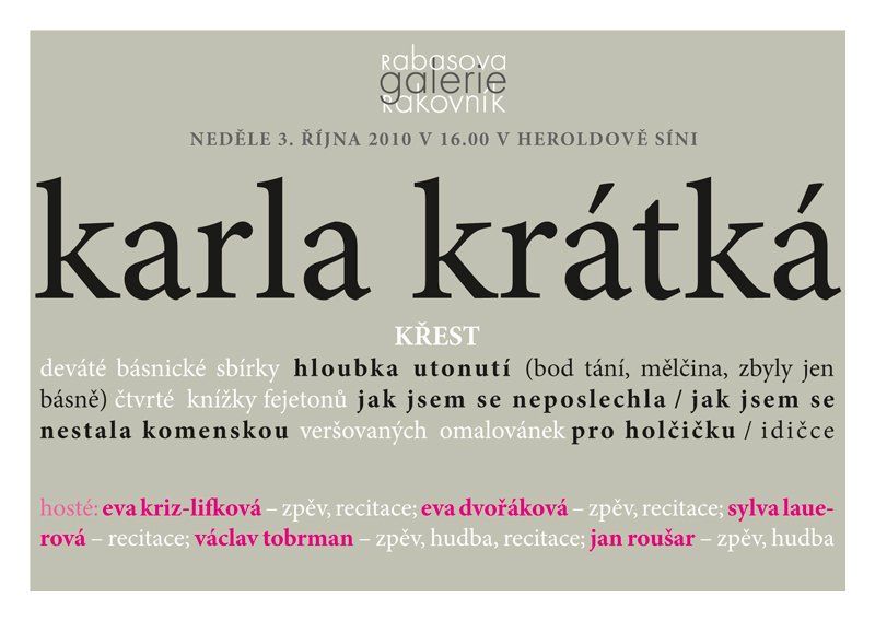 křest knih Karly Krátké - pozvánka