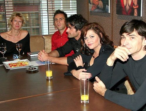 Křest Hračky - spisovatelka Sylva Lauerová, Roman Vojtek, Mirek Šimůnek, Ilona Csáková, Zdeněk Pohdhůrský (foto: Klára Smílková)