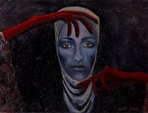 Kateřina Rudčenková: "Jsi černá"; olejomalba 70x50 Romana Štrynclová; foto: František Chrástek